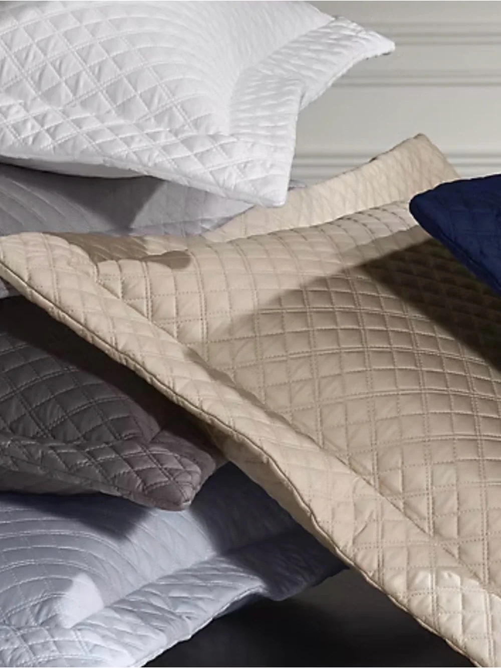 NWT Ralph Lauren Sateen Argyle Quilted Pillow Sham - Studio White